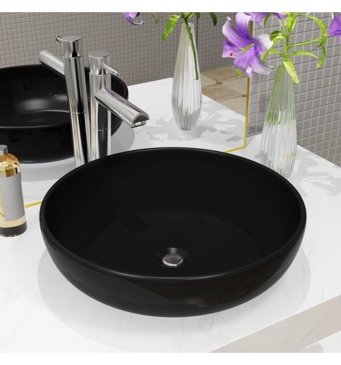 Lavabo rond céramique noir 42x12 cm | Mobilier & Déco