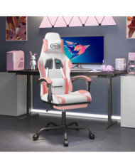 Chaise de jeu pivotante et repose-pied Blanc et rose Similicuir | Mobilier & Déco