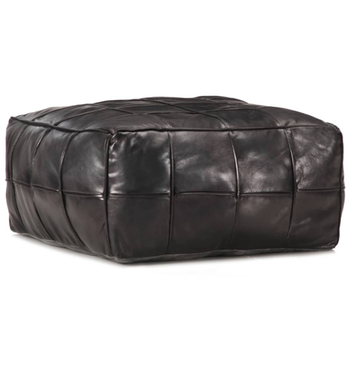 Pouf 60 x 60 x 30 cm Noir Cuir véritable de chèvre | Mobilier & Déco