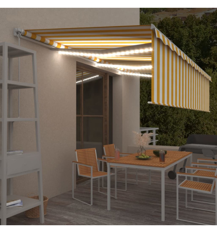 Auvent manuel rétractable avec store LED 6x3 m Jaune et blanc | Mobilier & Déco