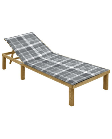 Chaise longue avec coussin carreaux gris Bois de pin imprégné | Mobilier & Déco