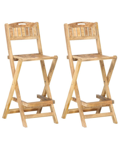 Chaises de bar de jardin pliables lot de 2 Bois manguier solide | Mobilier & Déco