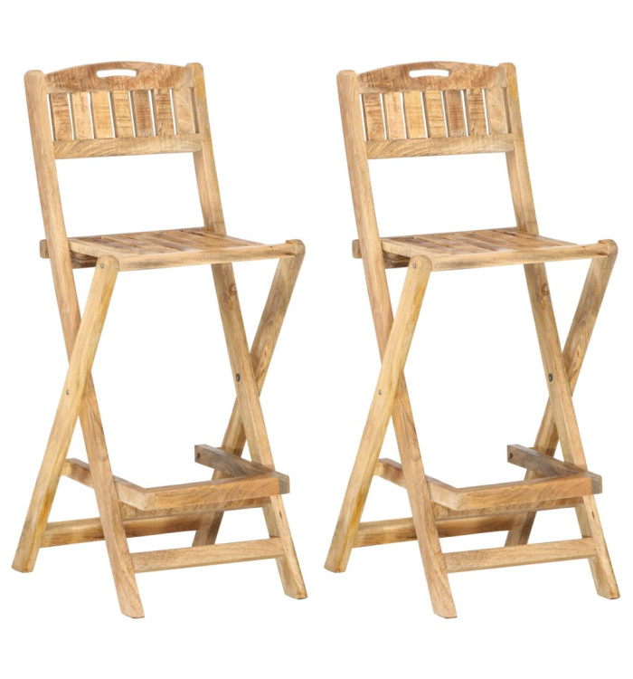 Chaises de bar de jardin pliables lot de 2 Bois manguier solide | Mobilier & Déco