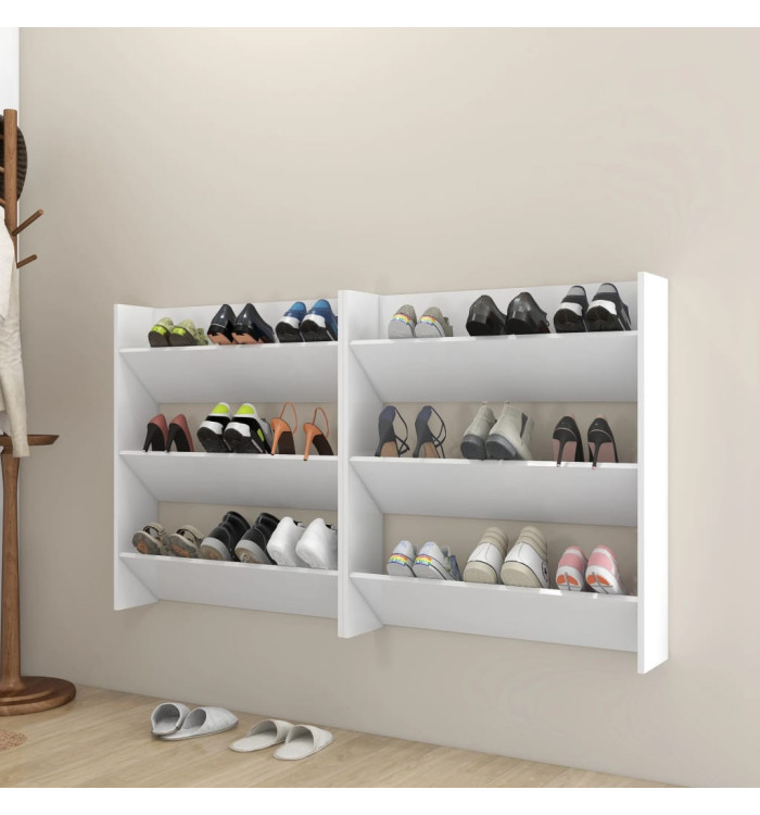Armoires à chaussures murales 2 pcs Blanc 80x18x90 cm Aggloméré | Mobilier & Déco