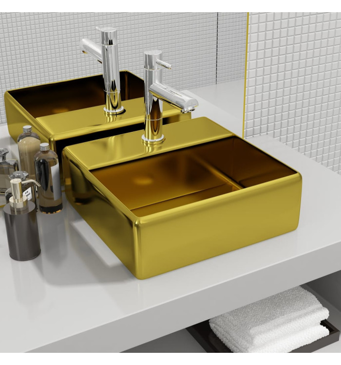 Lavabo avec trou pour robinet 38 x 30 x 11,5 cm Céramique Doré | Mobilier & Déco