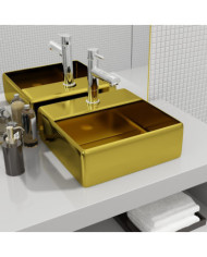 Lavabo avec trou pour robinet 38 x 30 x 11,5 cm Céramique Doré | Mobilier & Déco
