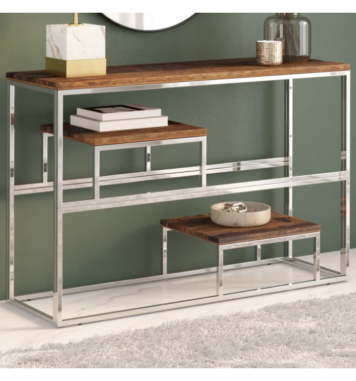 Table console argenté inox et bois de mélèze massif | Mobilier & Déco