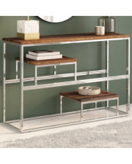 Table console argenté inox et bois de mélèze massif | Mobilier & Déco