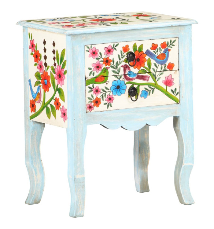 Table de chevet peinte à la main 40x30x50 cm Bois de manguier | Mobilier & Déco