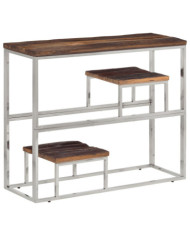 Table console argenté acier inoxydable et bois de mélèze massif | Mobilier & Déco