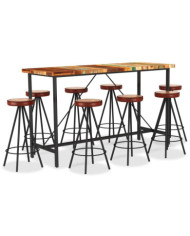 Ensemble de bar 9 pcs Bois de récupération et cuir véritable | Mobilier & Déco
