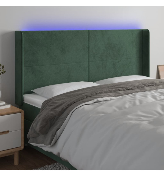 Tête de lit à LED Vert foncé 203x16x118/128 cm Velours | Mobilier & Déco