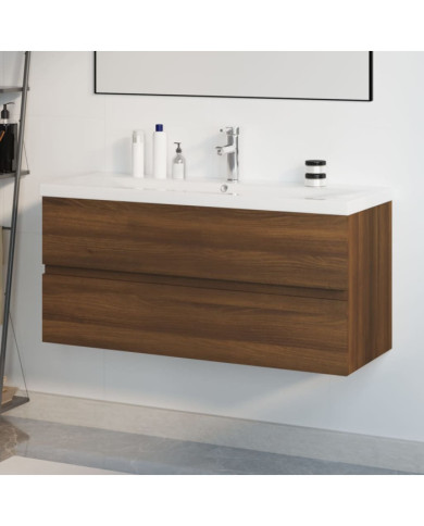 Meuble lavabo avec bassin intégré Chêne brun Bois d'ingénierie | Mobilier & Déco