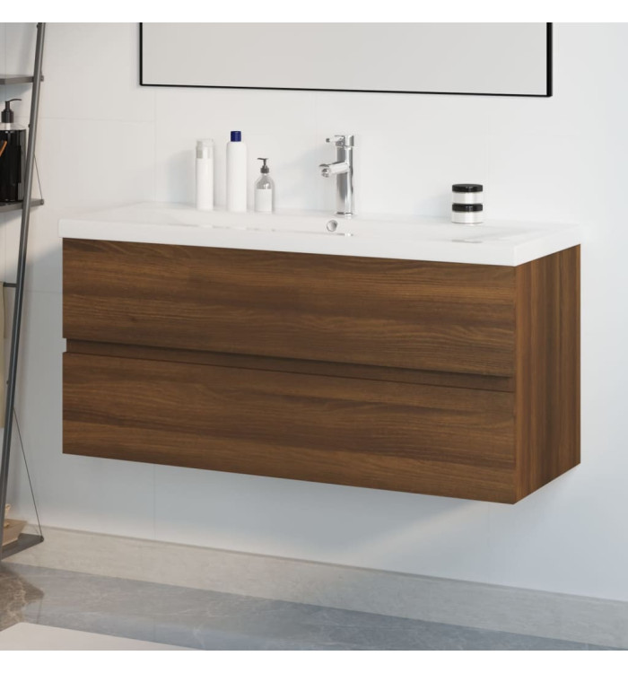 Meuble lavabo avec bassin intégré Chêne brun Bois d'ingénierie | Mobilier & Déco