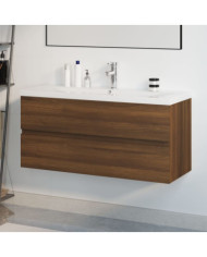 Meuble lavabo avec bassin intégré Chêne brun Bois d'ingénierie | Mobilier & Déco