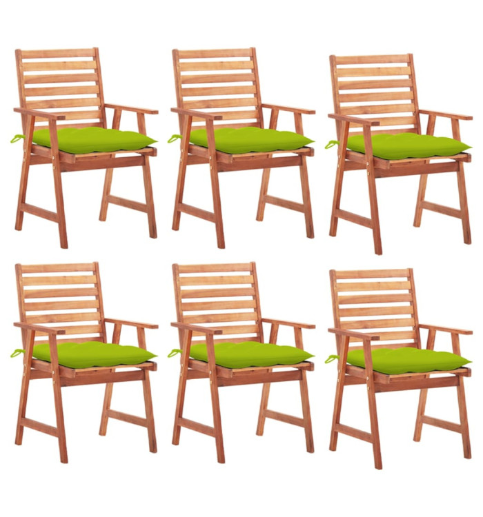 Chaises à manger d'extérieur lot de 6 et coussins Acacia massif | Mobilier & Déco
