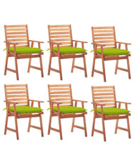 Chaises à manger d'extérieur lot de 6 et coussins Acacia massif | Mobilier & Déco