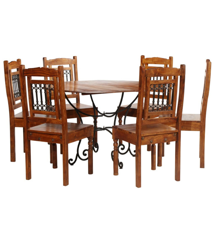 Ensemble de tables à manger 7 pcs bois d’acacia massif | Mobilier & Déco