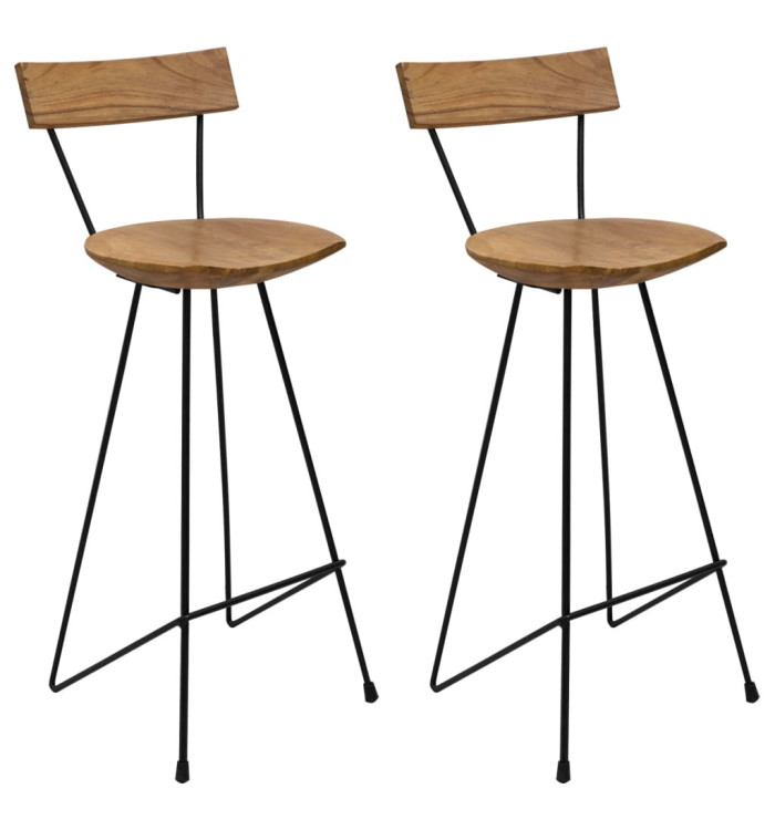 Tabourets de bar lot de 2 bois de teck massif | Mobilier & Déco