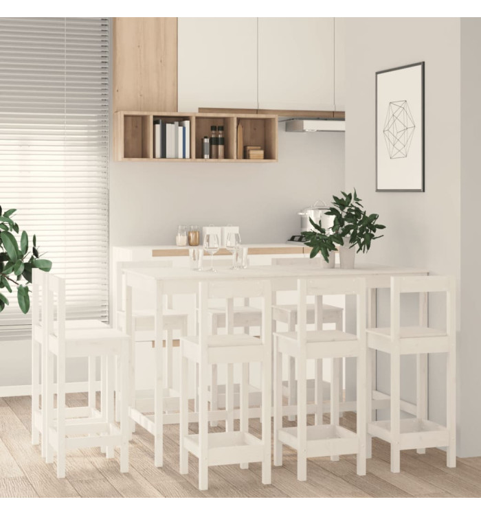 Ensemble de bar 9 pcs Blanc Bois de pin massif | Mobilier & Déco