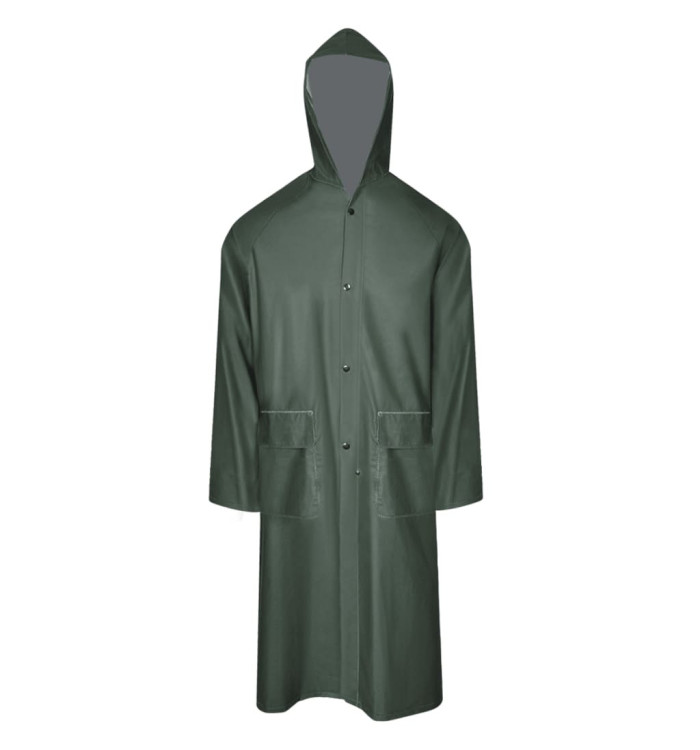 Manteau de pluie long imperméable résistant à capuche vert L | Mobilier & Déco