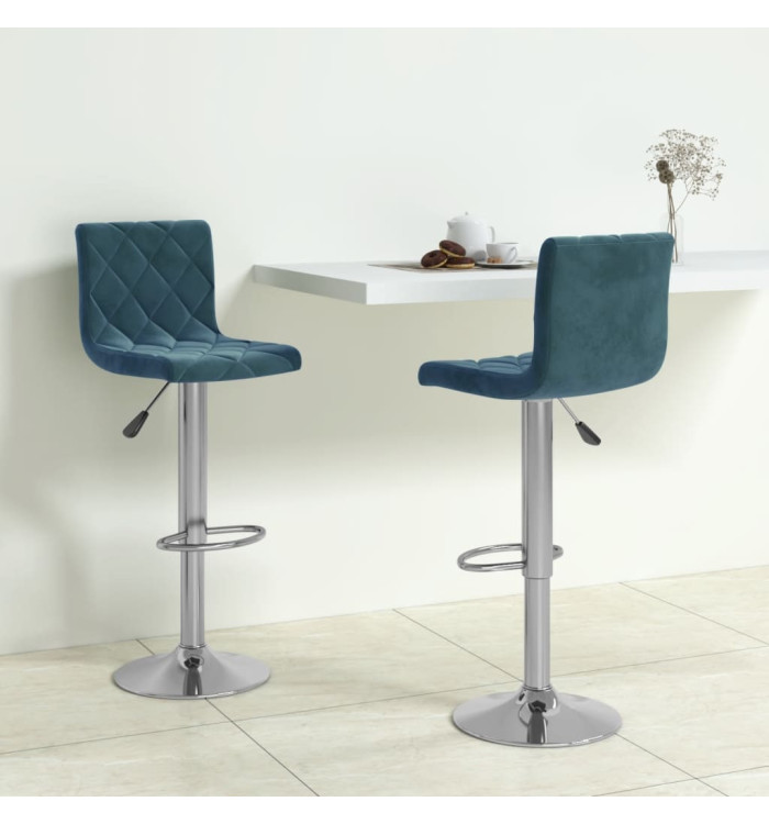 Tabourets de bar lot de 2 bleu velours | Mobilier & Déco