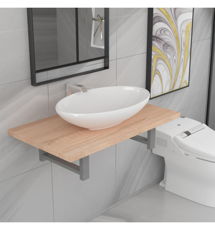 Meuble de salle de bain en deux pièces Céramique Chêne | Mobilier & Déco