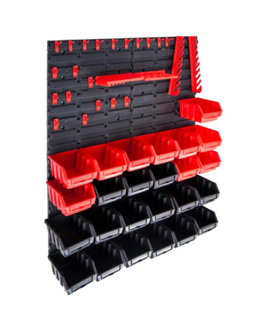 Kit de bacs de stockage et panneaux muraux 29 pcs rouge et noir | Mobilier & Déco