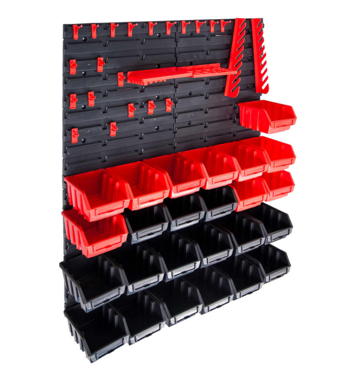 Kit de bacs de stockage et panneaux muraux 29 pcs rouge et noir | Mobilier & Déco