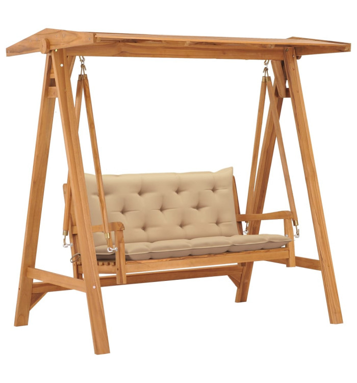 Balancelle avec coussin beige 170 cm Bois de teck solide | Mobilier & Déco