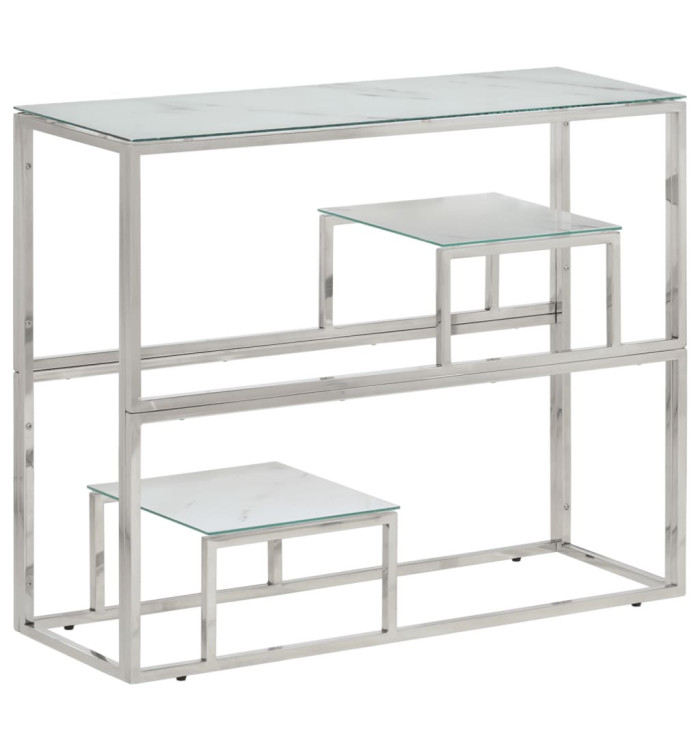 Table console argenté acier inoxydable et verre trempé | Mobilier & Déco