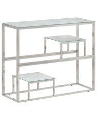 Table console argenté acier inoxydable et verre trempé | Mobilier & Déco