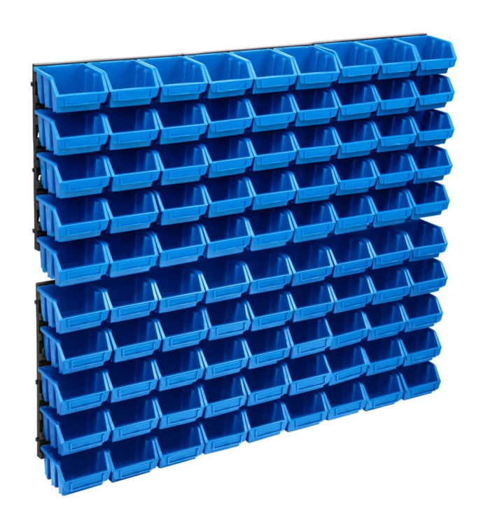 Kit de bacs de stockage et panneaux muraux 96 pcs Bleu et noir | Mobilier & Déco