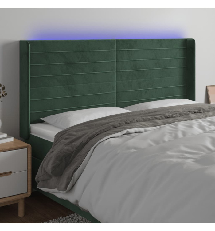 Tête de lit à LED Vert foncé 183x16x118/128 cm Velours | Mobilier & Déco