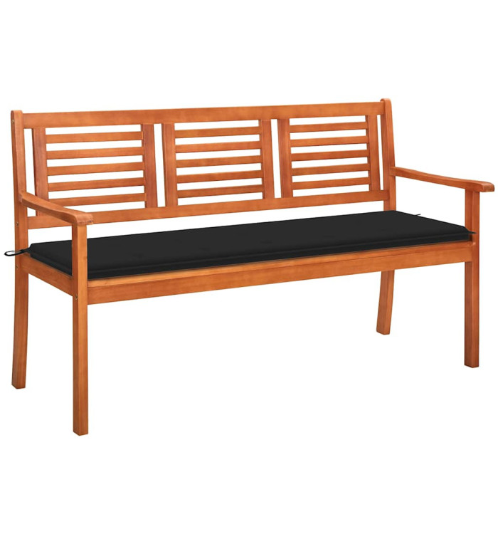 Banc de jardin 3 places avec coussin 150 cm Bois d'eucalyptus | Mobilier & Déco