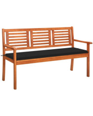 Banc de jardin 3 places avec coussin 150 cm Bois d'eucalyptus | Mobilier & Déco