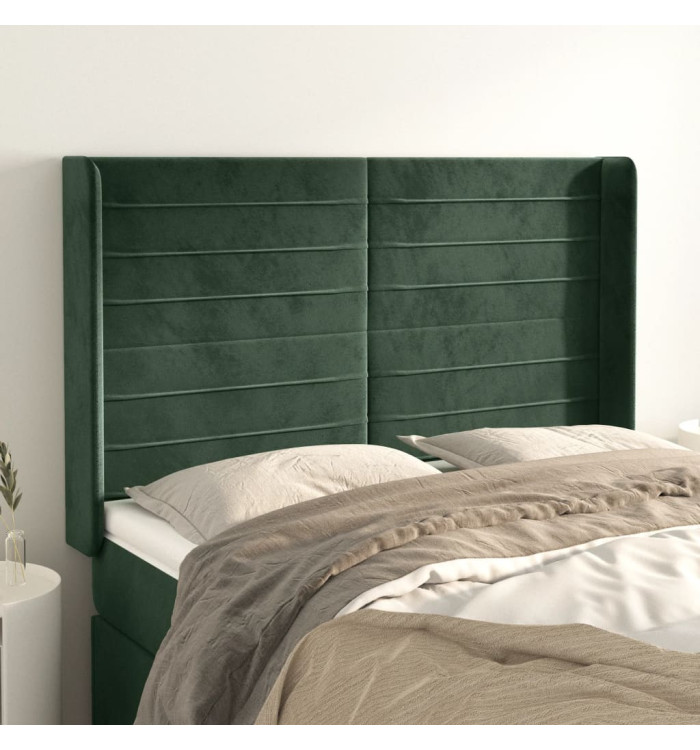 Tête de lit avec oreilles Vert foncé 147x16x118/128 cm Velours | Mobilier & Déco