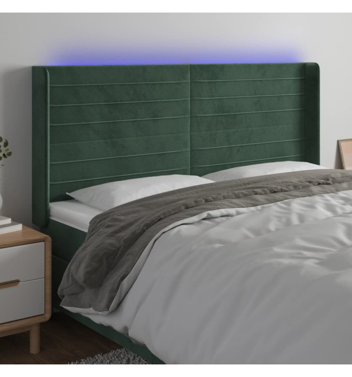 Tête de lit à LED Vert foncé 163x16x118/128 cm Velours | Mobilier & Déco