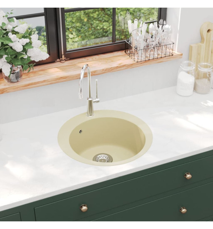 Évier de cuisine Granit Seul lavabo Rond Beige | Mobilier & Déco