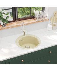 Évier de cuisine Granit Seul lavabo Rond Beige | Mobilier & Déco