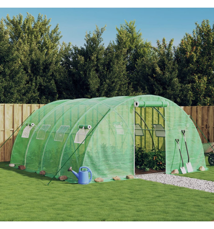 Serre avec cadre en acier vert 16 m² 4x4x2 m | Mobilier & Déco