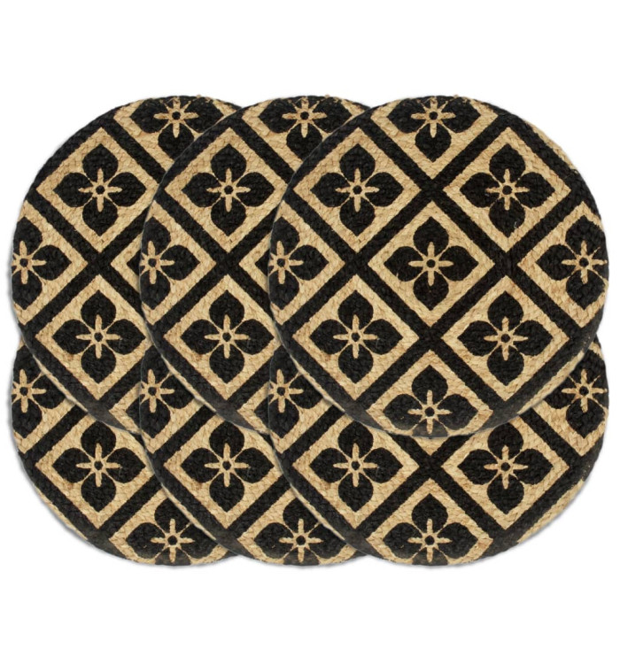 Napperons 6 pcs Noir 38 cm Rond Jute | Mobilier & Déco
