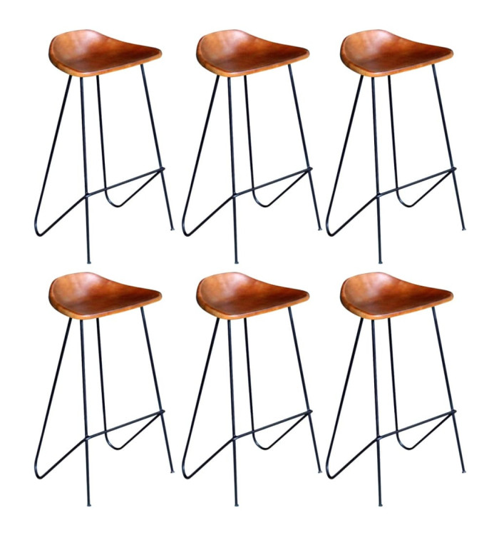 Chaises de bar lot de 6 marron cuir véritable | Mobilier & Déco