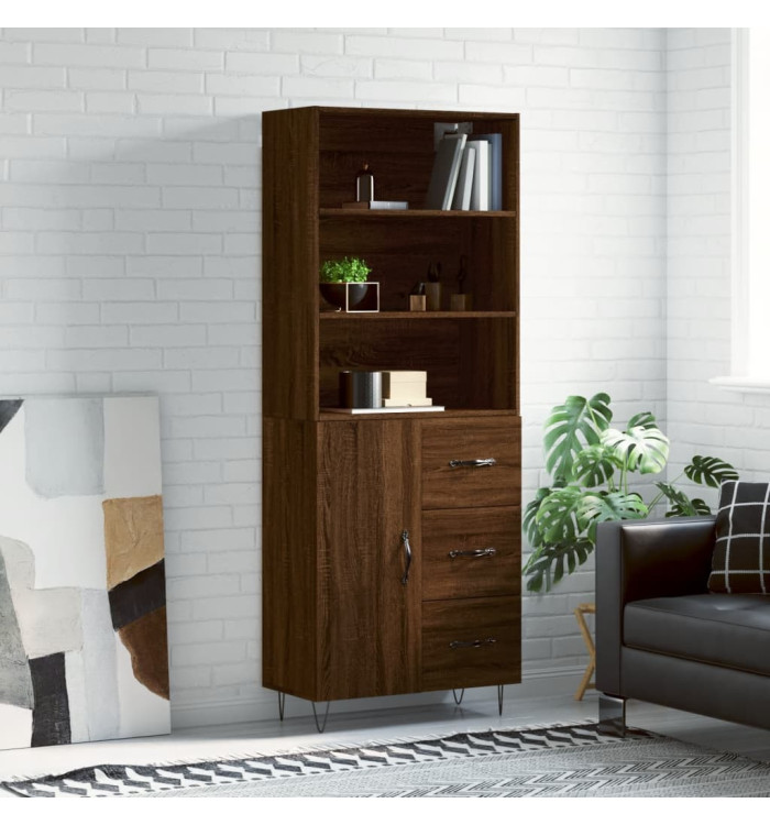 Buffet haut Chêne marron 69,5x34x180 cm Bois d'ingénierie | Mobilier & Déco
