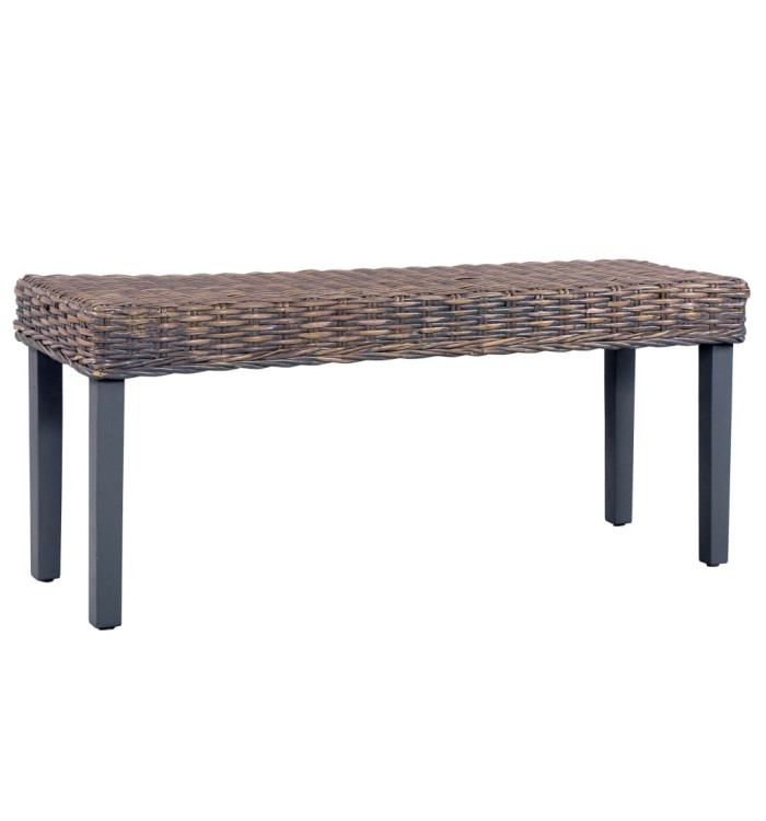 Banc 110 cm Gris Rotin naturel kubu et bois de manguier massif | Mobilier & Déco