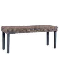 Banc 110 cm Gris Rotin naturel kubu et bois de manguier massif | Mobilier & Déco