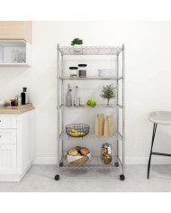 Étagère de rangement 5 niveaux roues 75x35x155 cm Chrome 250 kg | Mobilier & Déco