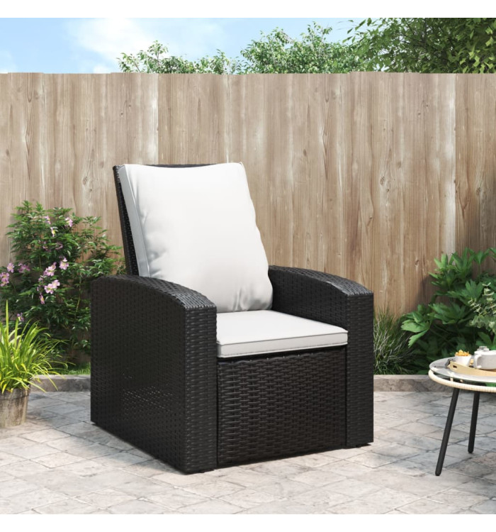 Fauteuil inclinable de jardin avec coussins noir résine tressée | Mobilier & Déco