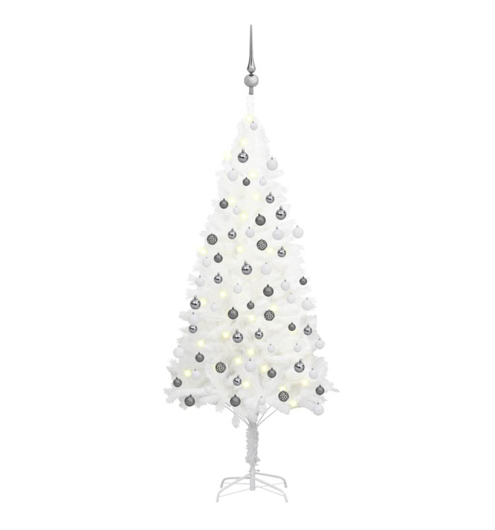 Arbre de Noël artificiel pré-éclairé et boules blanc 120 cm | Mobilier & Déco