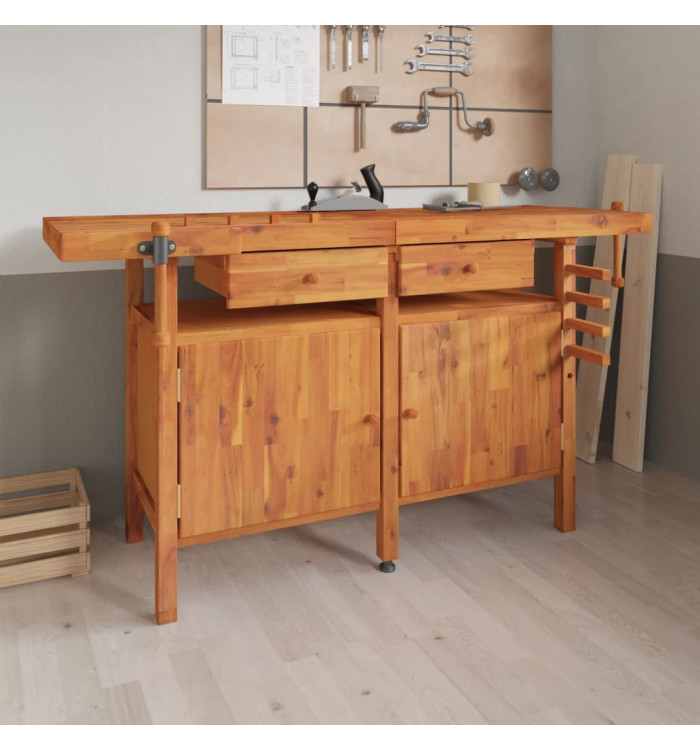 Établi avec tiroirs et étaux 162x62x83 cm Bois massif d'acacia | Mobilier & Déco